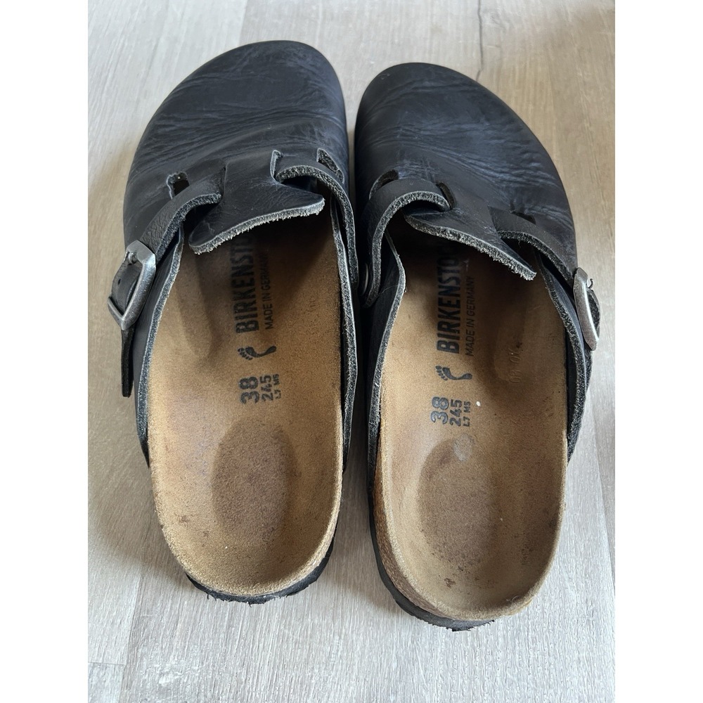 Birkenstock Boston Clog Shoes Womens 38 W7 M5 Black Leather - Picture 4 of 9